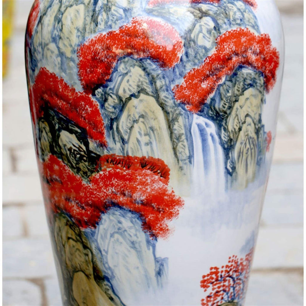 Floor vase Decorative Vase Ceramic Hand-Painted Landscape Painting Large Vase Home Living Room Decoration Opening Gift Floor Vase 39.3 Inches High Ceramic Vase Set
