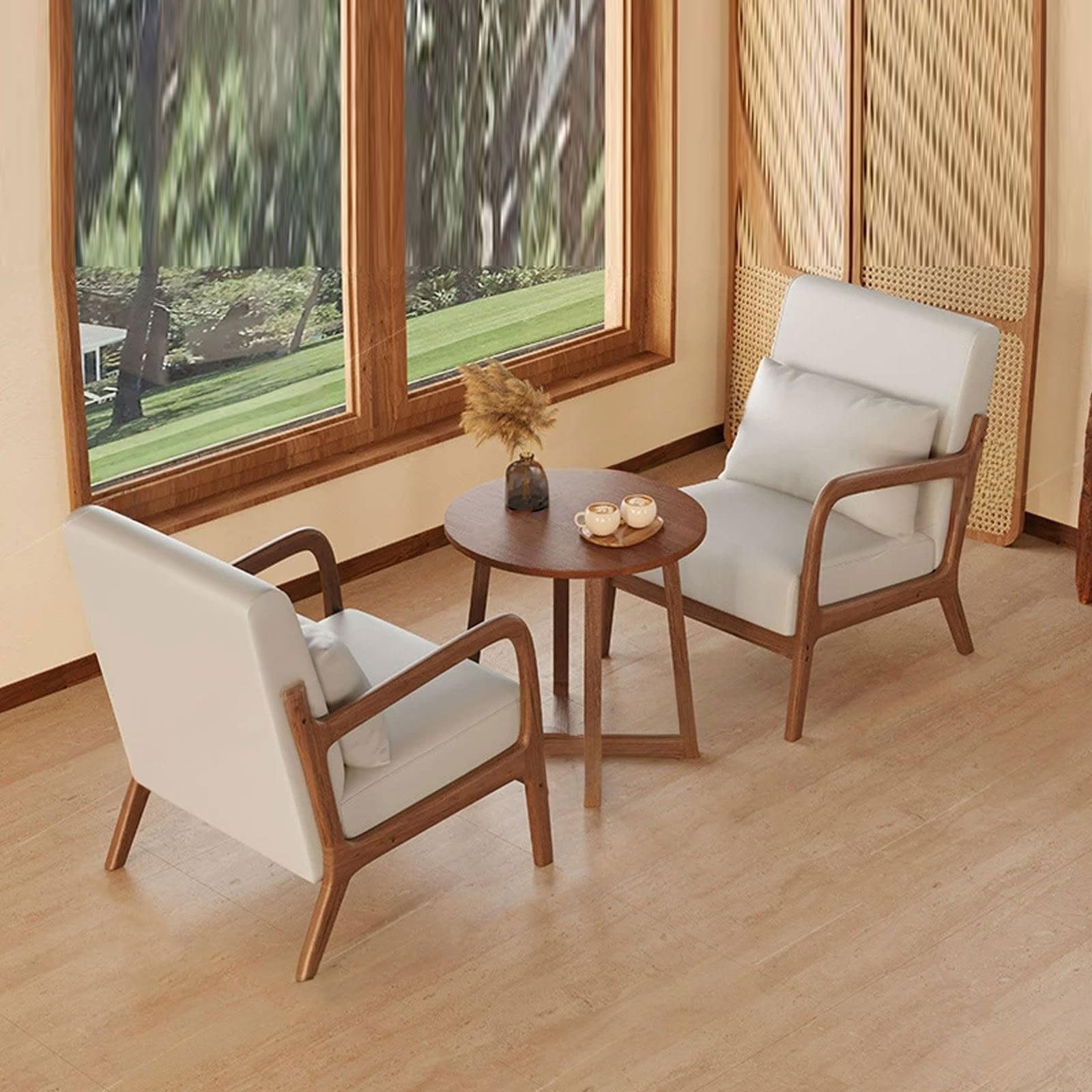 JOSOGO Solid Wood Frame Upholstered Accent Chair Set, Mid Century Modern Armchairs for Living Room/Bedroom