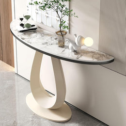 39-Inch Faux Marble Half-Moon Console Table
