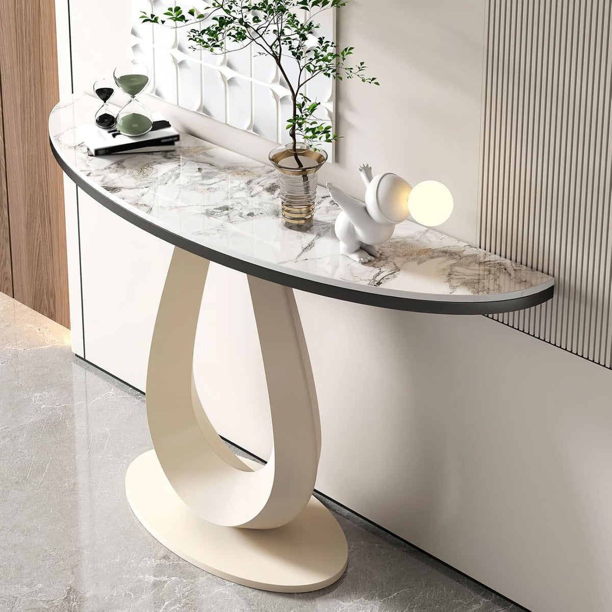 39-Inch Faux Marble Half-Moon Console Table
