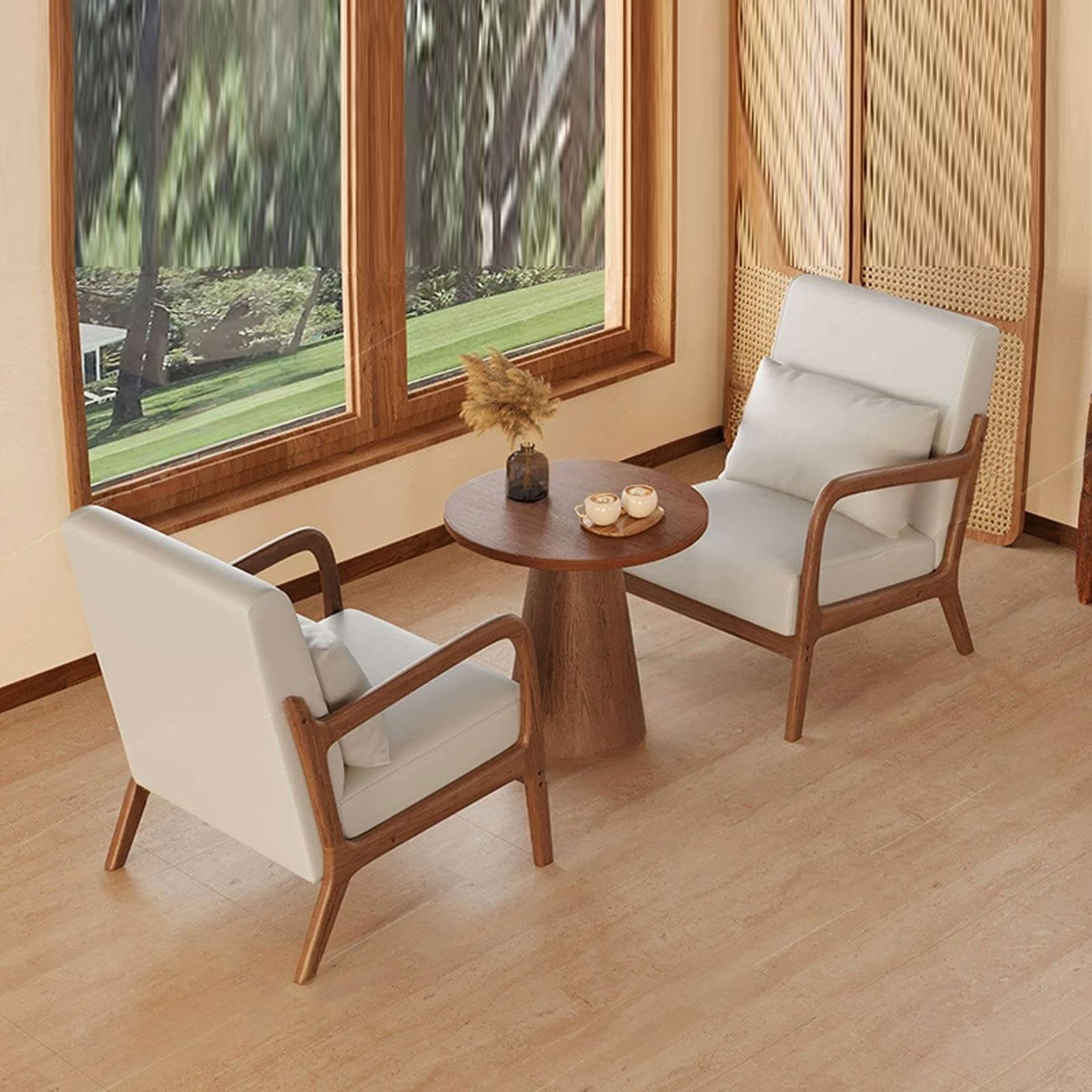 JOSOGO Solid Wood Frame Upholstered Accent Chair Set, Mid Century Modern Armchairs for Living Room/Bedroom