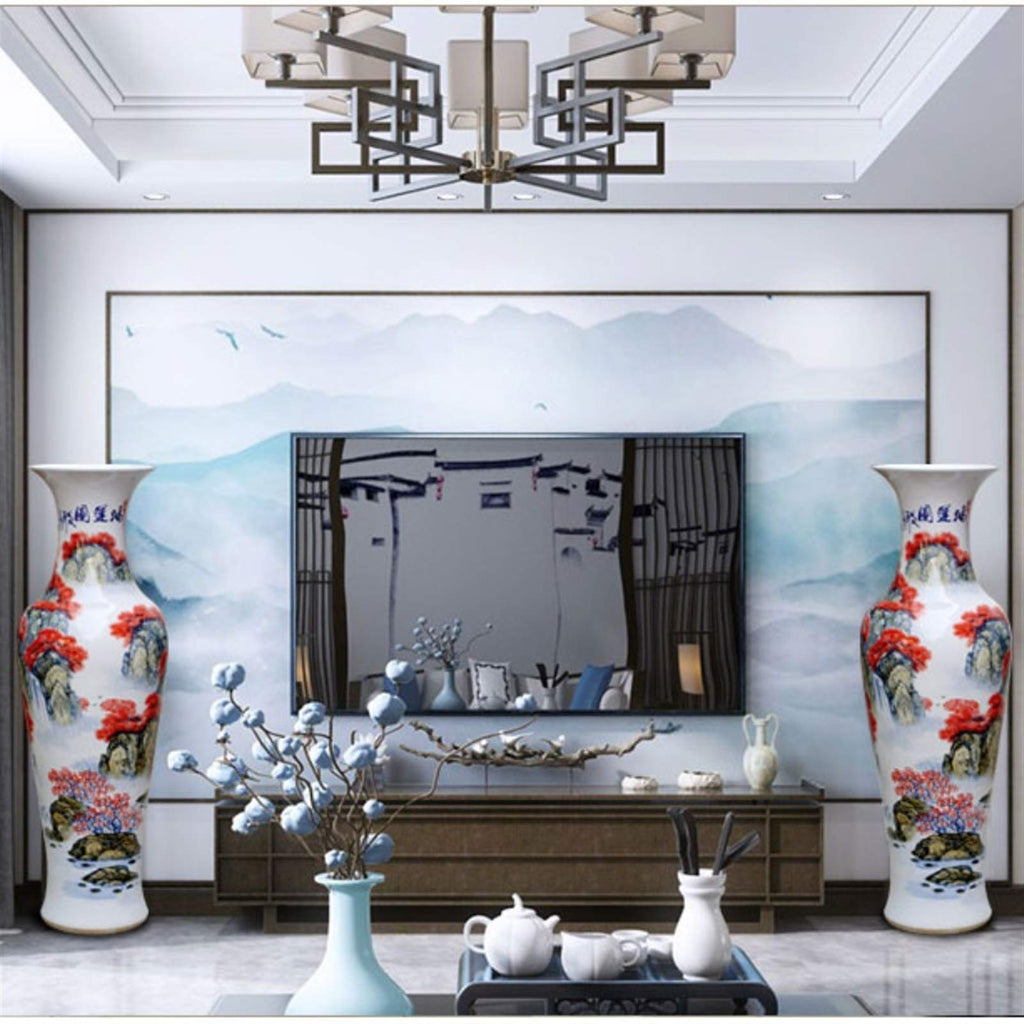 Floor vase Decorative Vase Ceramic Hand-Painted Landscape Painting Large Vase Home Living Room Decoration Opening Gift Floor Vase 39.3 Inches High Ceramic Vase Set
