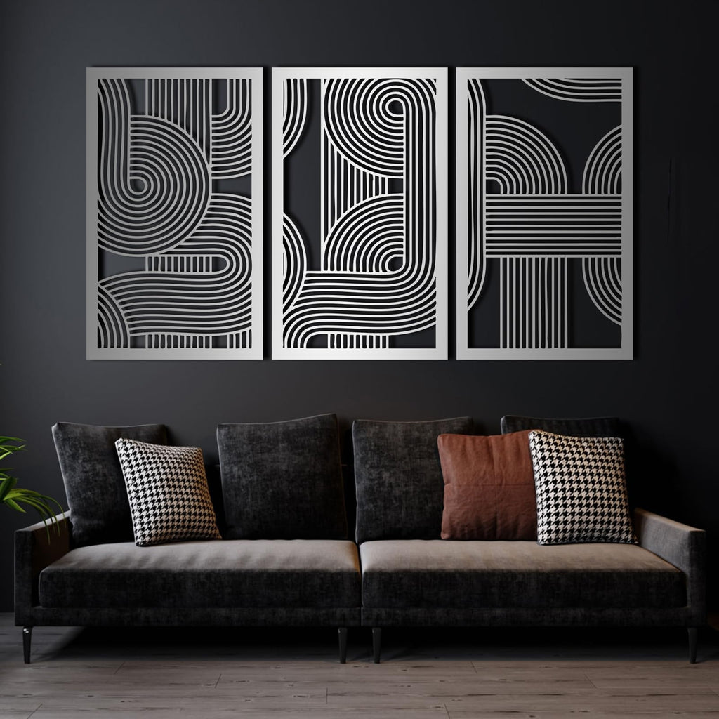 3pcs Abstract Metal Wall Art, Line Decor, Geometric, Large, Modern, for Living Room, Bedroom