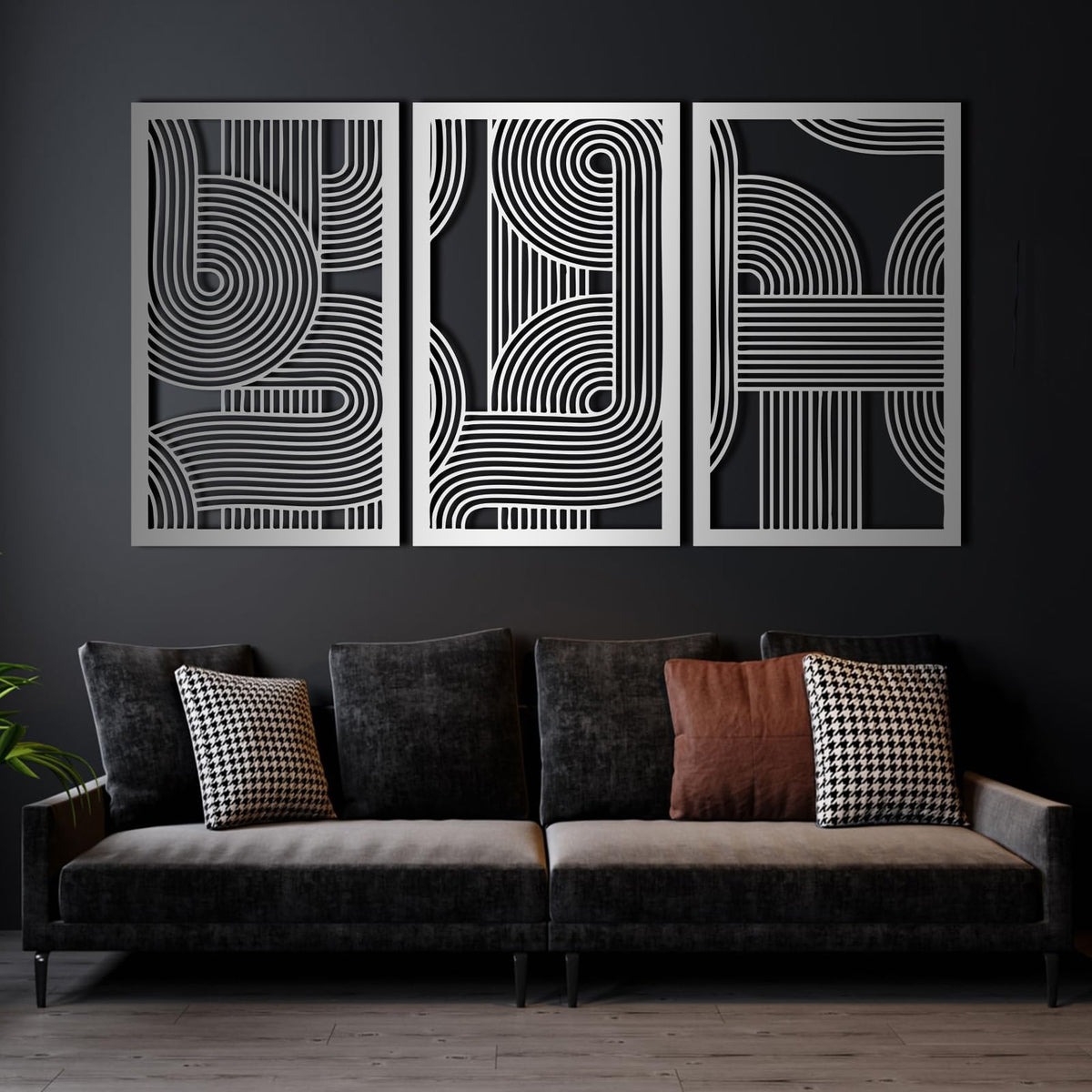 3pcs Abstract Metal Wall Art, Line Decor, Geometric, Large, Modern, for Living Room, Bedroom