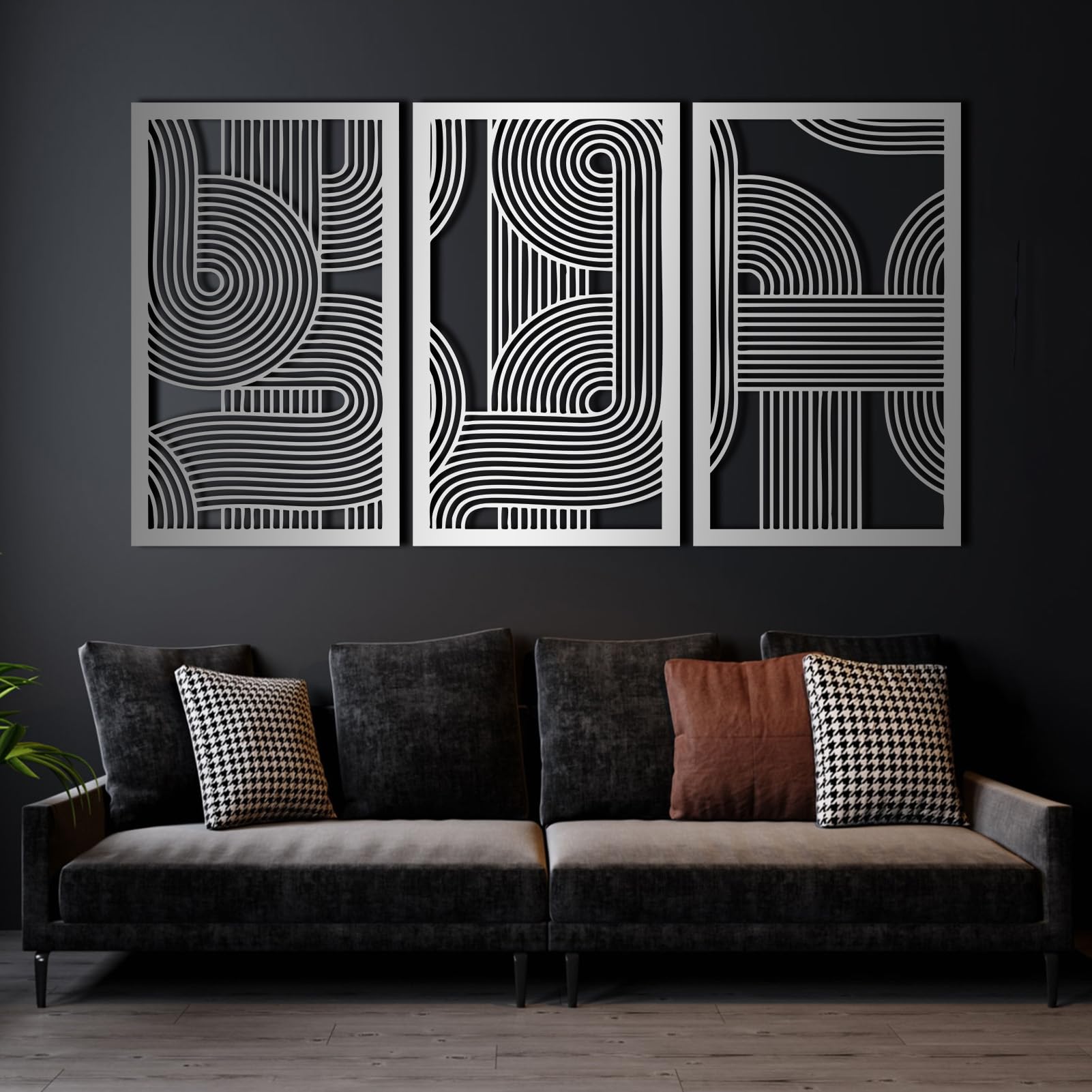 3pcs Abstract Metal Wall Art, Line Decor, Geometric, Large, Modern, for Living Room, Bedroom