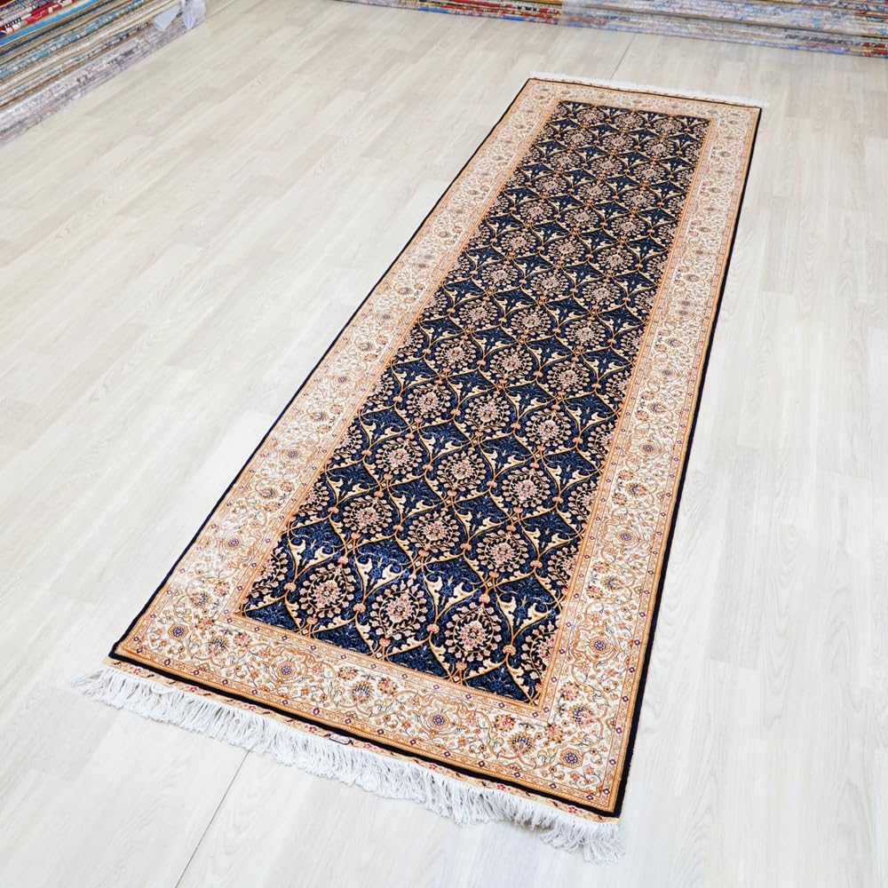 3x10 Blue Handmade Silk Rug Runner Long All Over Carpet Strip TJ576A
