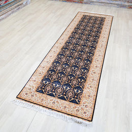 Blue Handmade Silk Runner Rug 3x10 ft