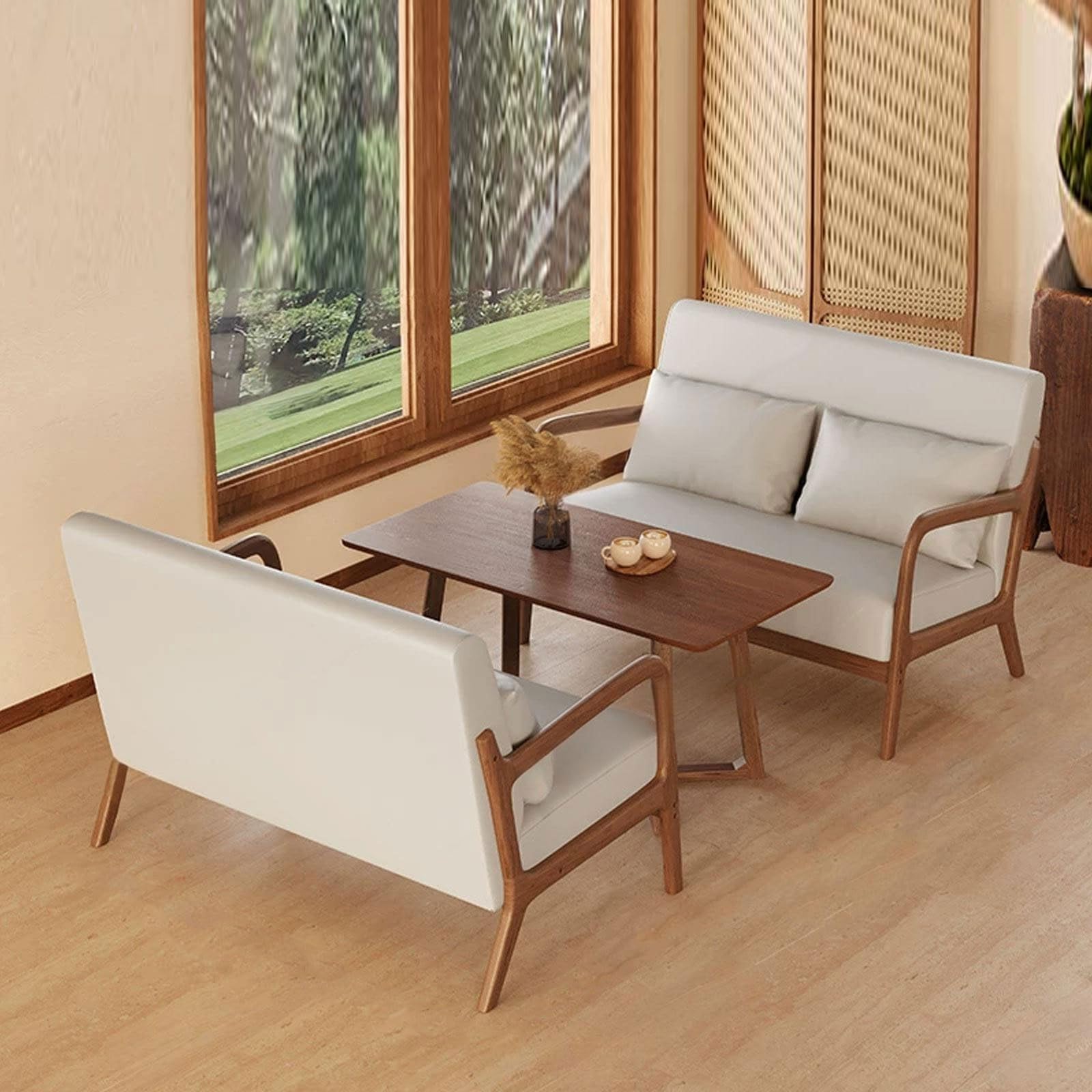 JOSOGO Solid Wood Frame Upholstered Accent Chair Set, Mid Century Modern Armchairs for Living Room/Bedroom