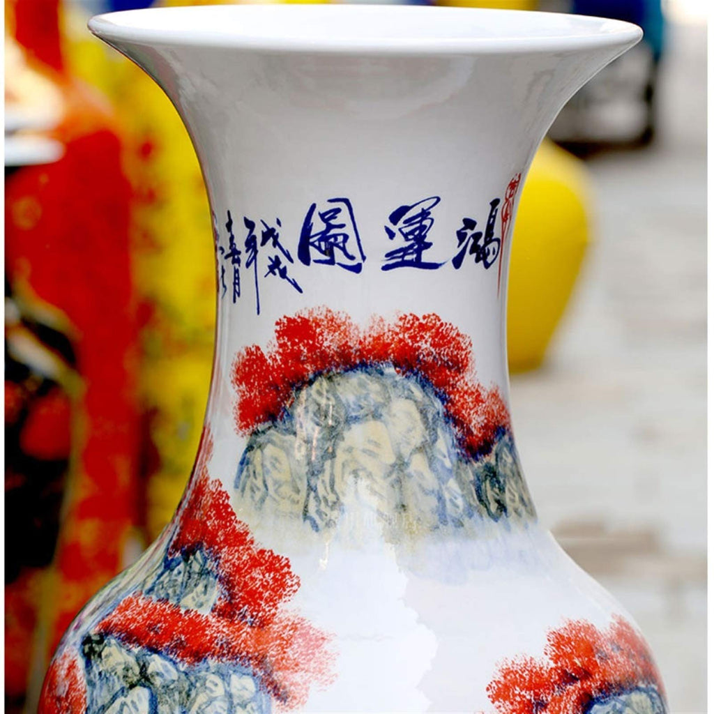 Floor vase Decorative Vase Ceramic Hand-Painted Landscape Painting Large Vase Home Living Room Decoration Opening Gift Floor Vase 39.3 Inches High Ceramic Vase Set