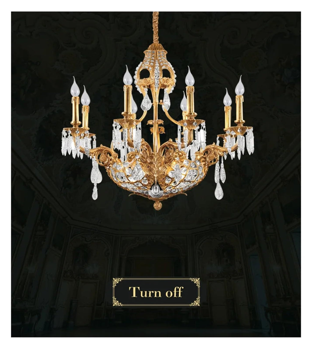 French Copper Chandeliers Decoration Living Dinning Room Dome Foyer European Gold Brass Crystal Pendant Light,Modern Lighting