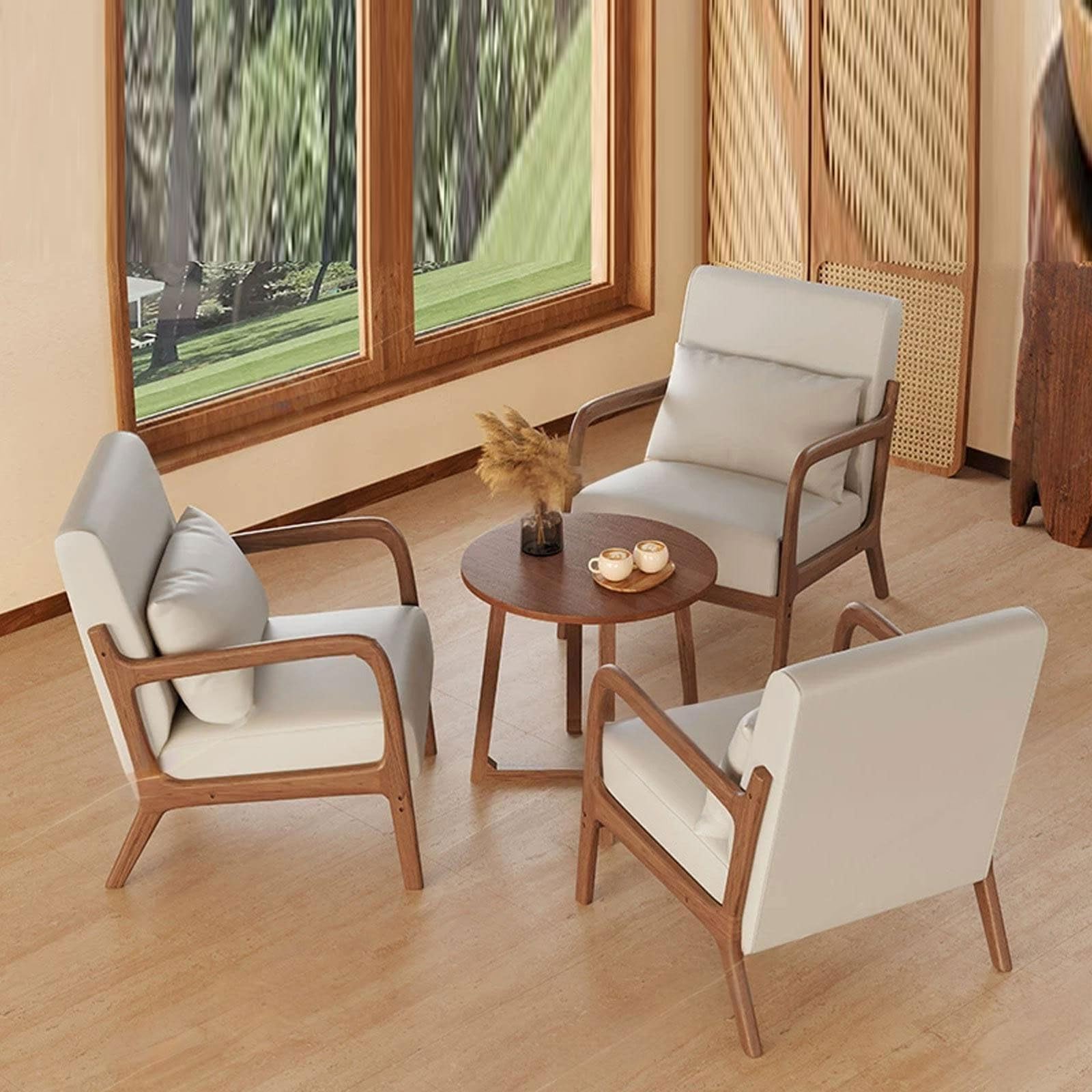 JOSOGO Solid Wood Frame Upholstered Accent Chair Set, Mid Century Modern Armchairs for Living Room/Bedroom