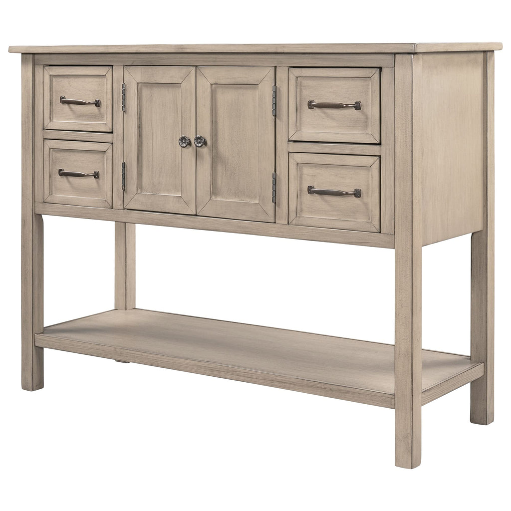 43'' Modern Console Table Sofa Table End Table for Living Room with 4 Drawers, 1 Cabinet and 1 Shelf