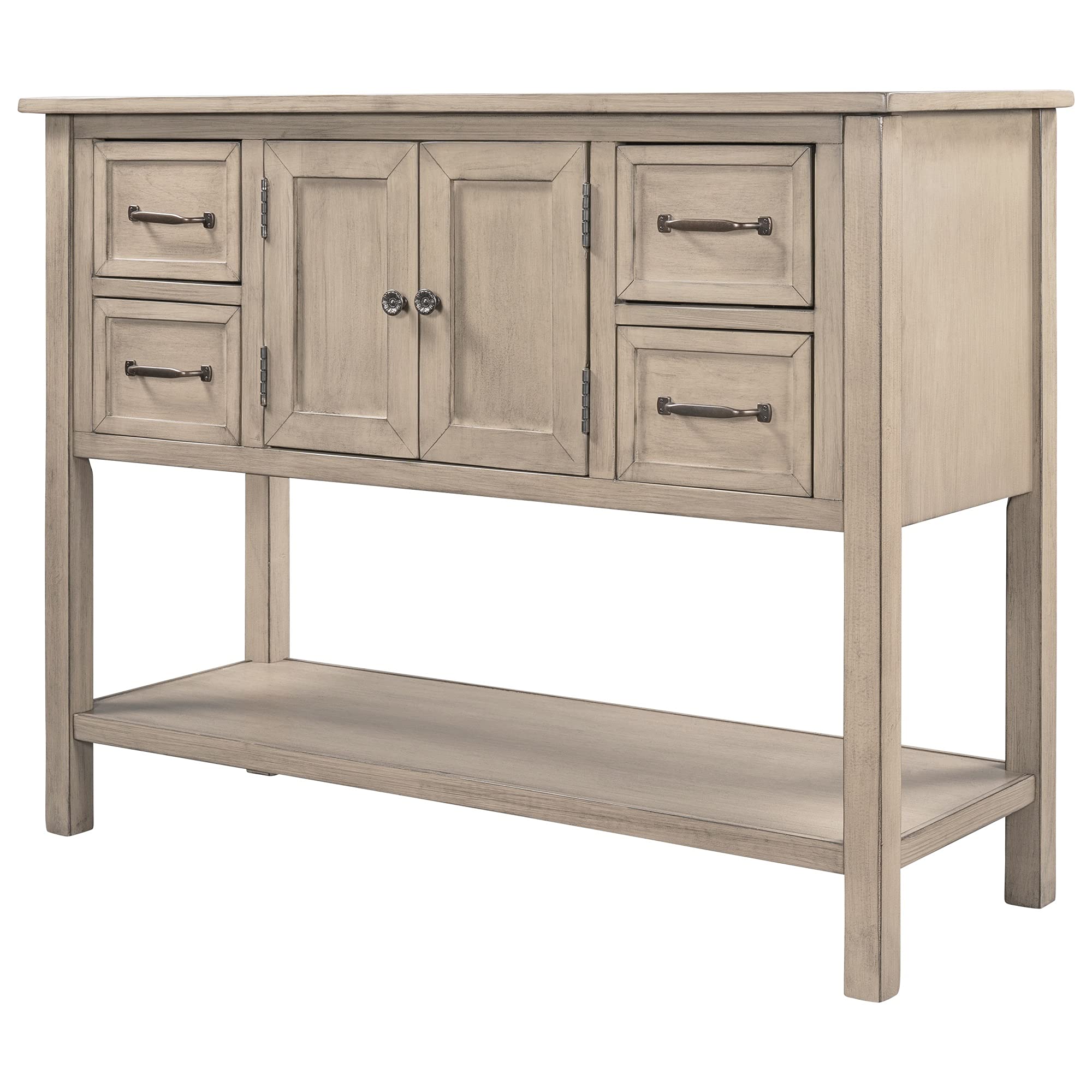 43'' Modern Console Table Sofa Table End Table for Living Room with 4 Drawers, 1 Cabinet and 1 Shelf