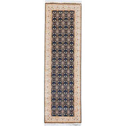 Blue Handmade Silk Runner Rug 3x10 ft