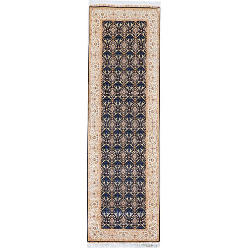 Blue Handmade Silk Runner Rug 3x10 ft