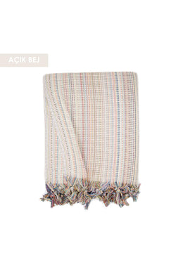 Beige Cotton Woven Tassel Throw Blanket