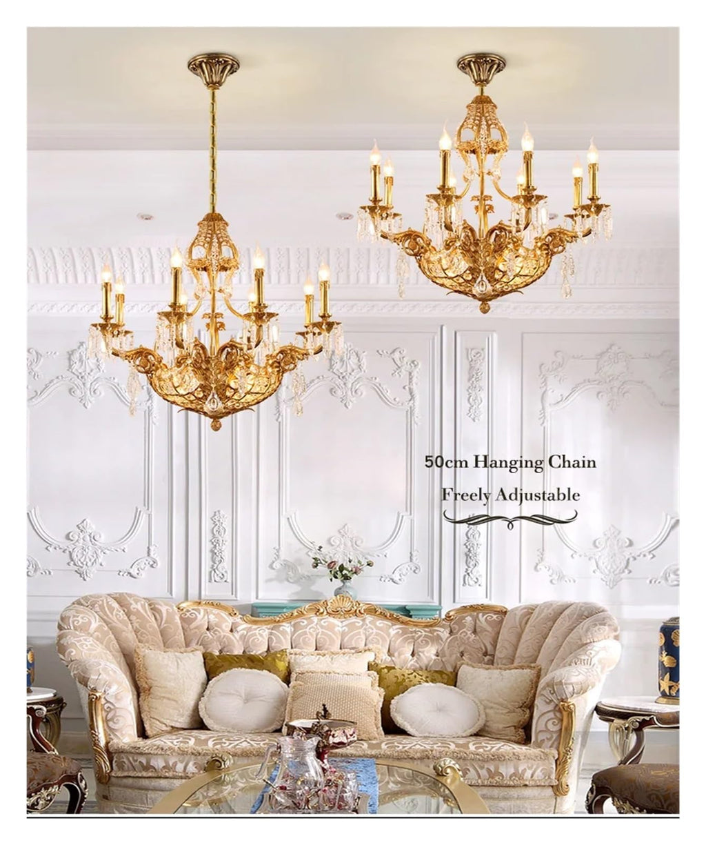 French Copper Chandeliers Decoration Living Dinning Room Dome Foyer European Gold Brass Crystal Pendant Light,Modern Lighting