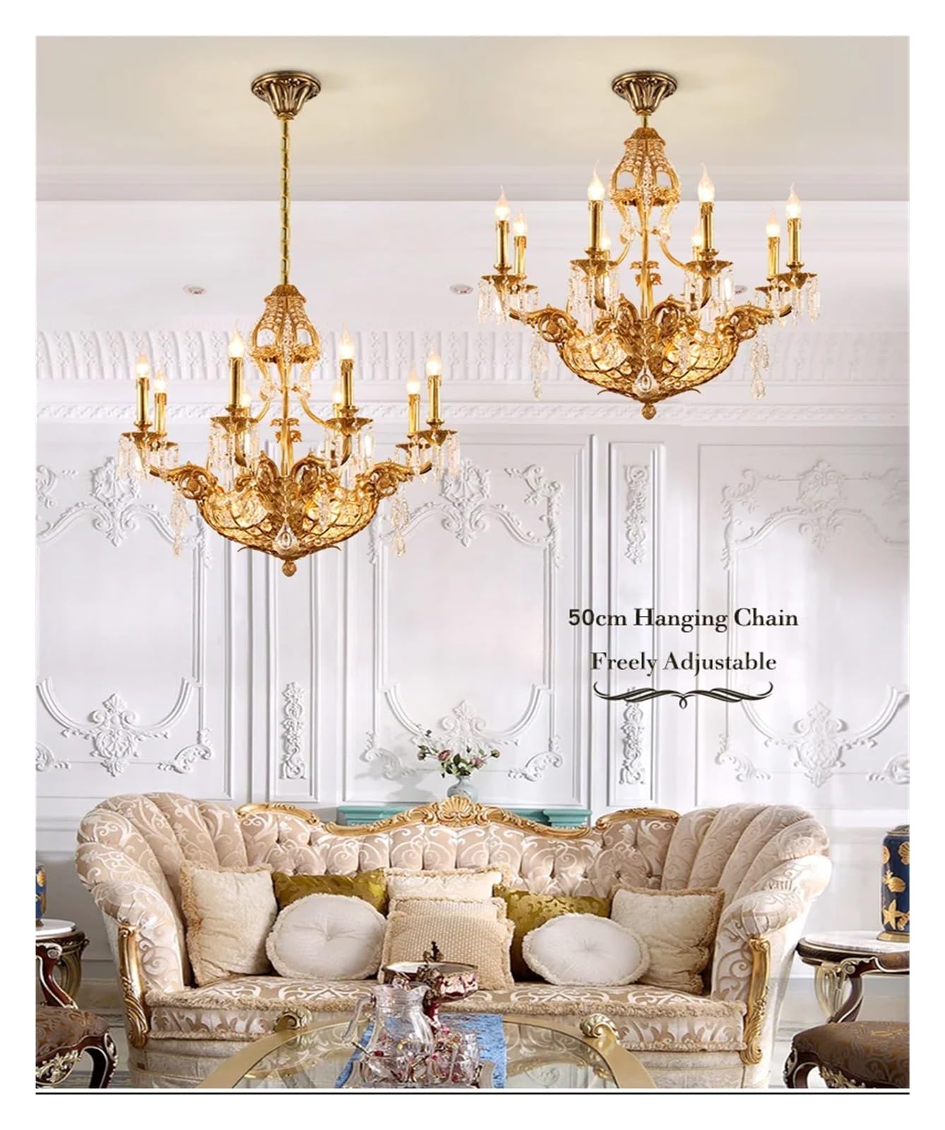 French Copper Chandeliers Decoration Living Dinning Room Dome Foyer European Gold Brass Crystal Pendant Light,Modern Lighting