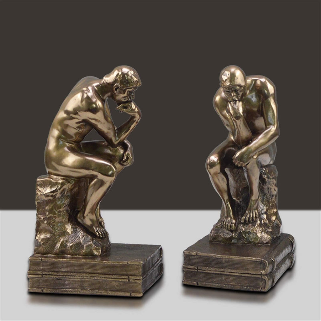 Thinker Bookends Set, 2 Pieces Decorative Resin Book Ends for Home, Office, Library, Study Room