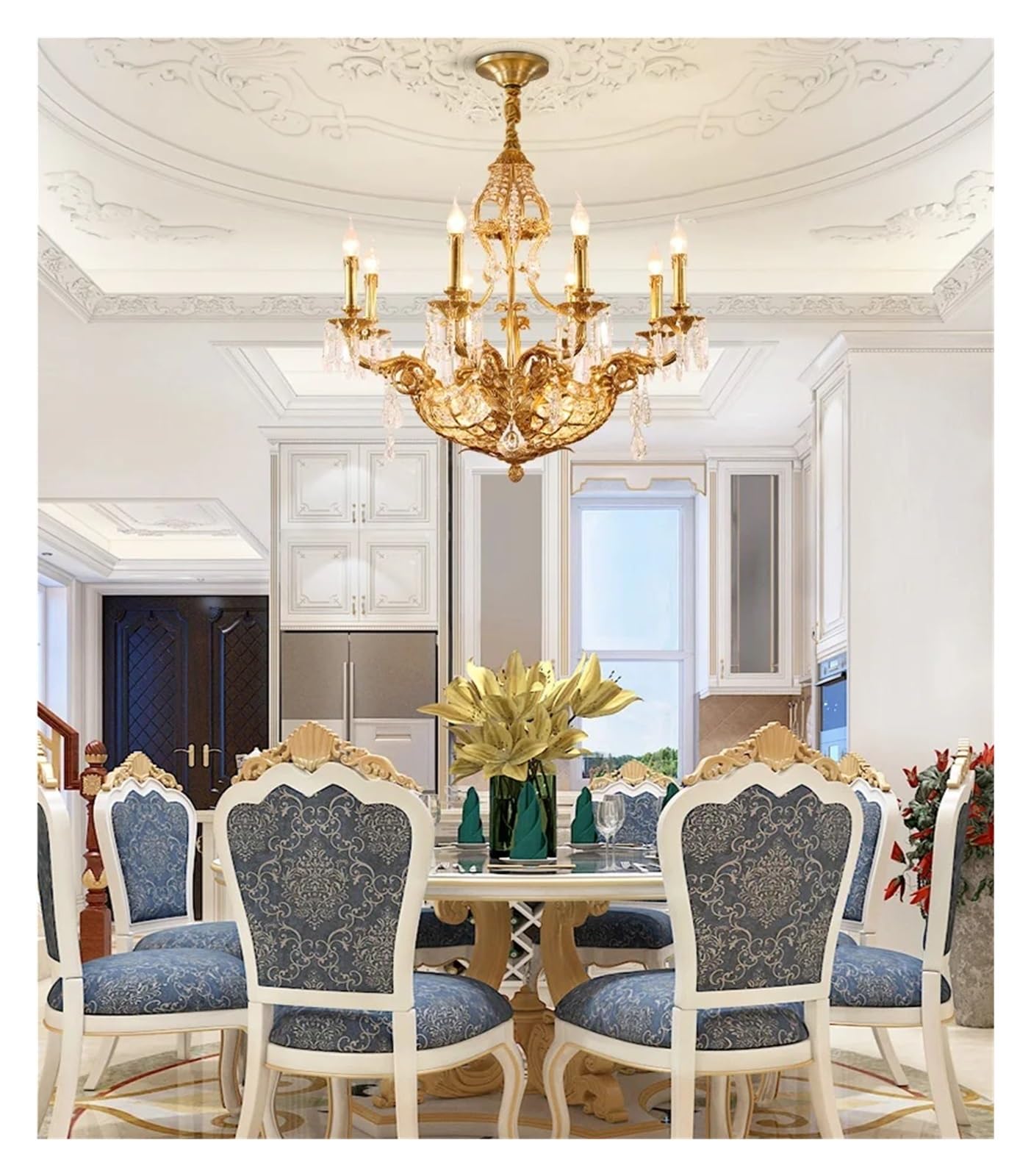 French Copper Chandeliers Decoration Living Dinning Room Dome Foyer European Gold Brass Crystal Pendant Light,Modern Lighting