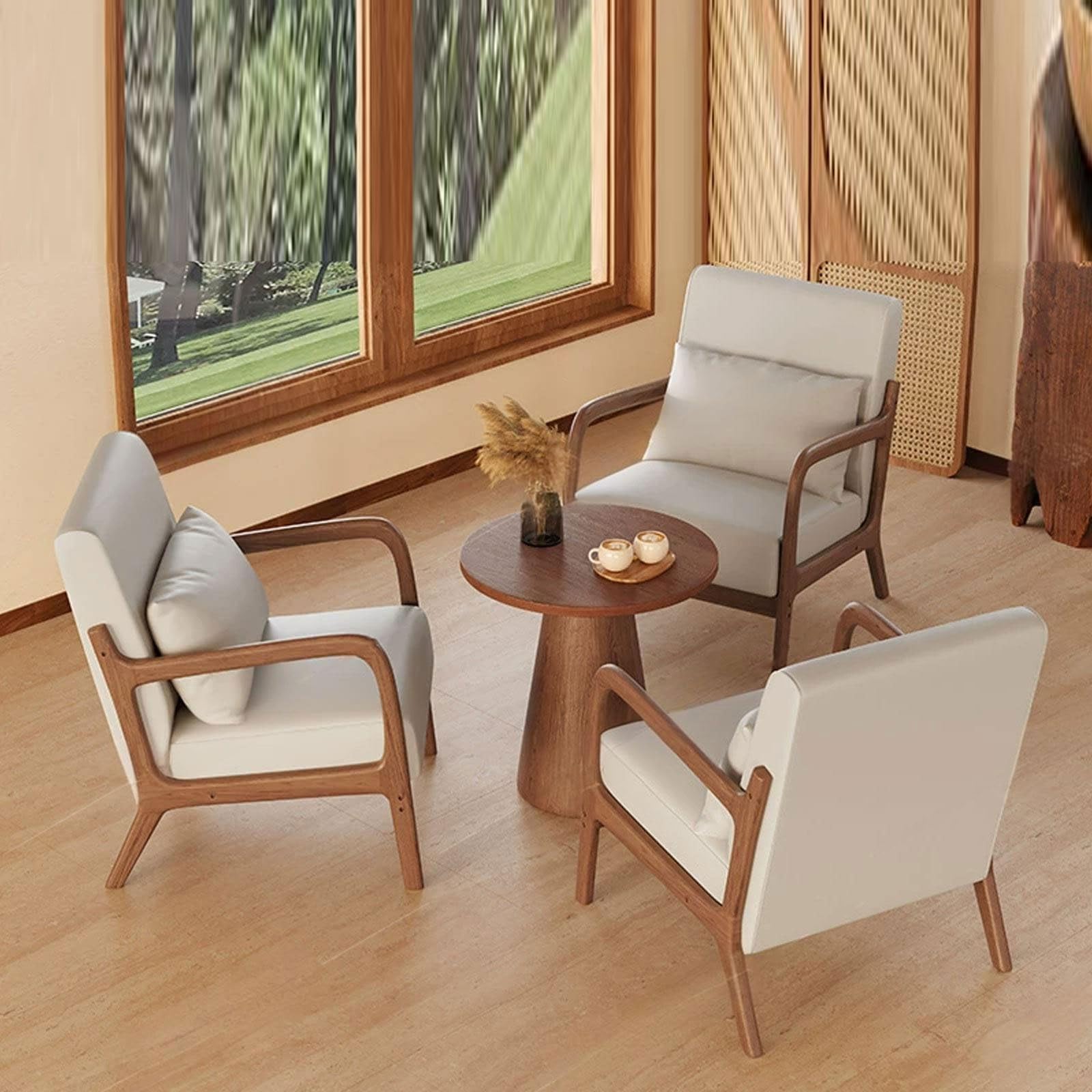 JOSOGO Solid Wood Frame Upholstered Accent Chair Set, Mid Century Modern Armchairs for Living Room/Bedroom