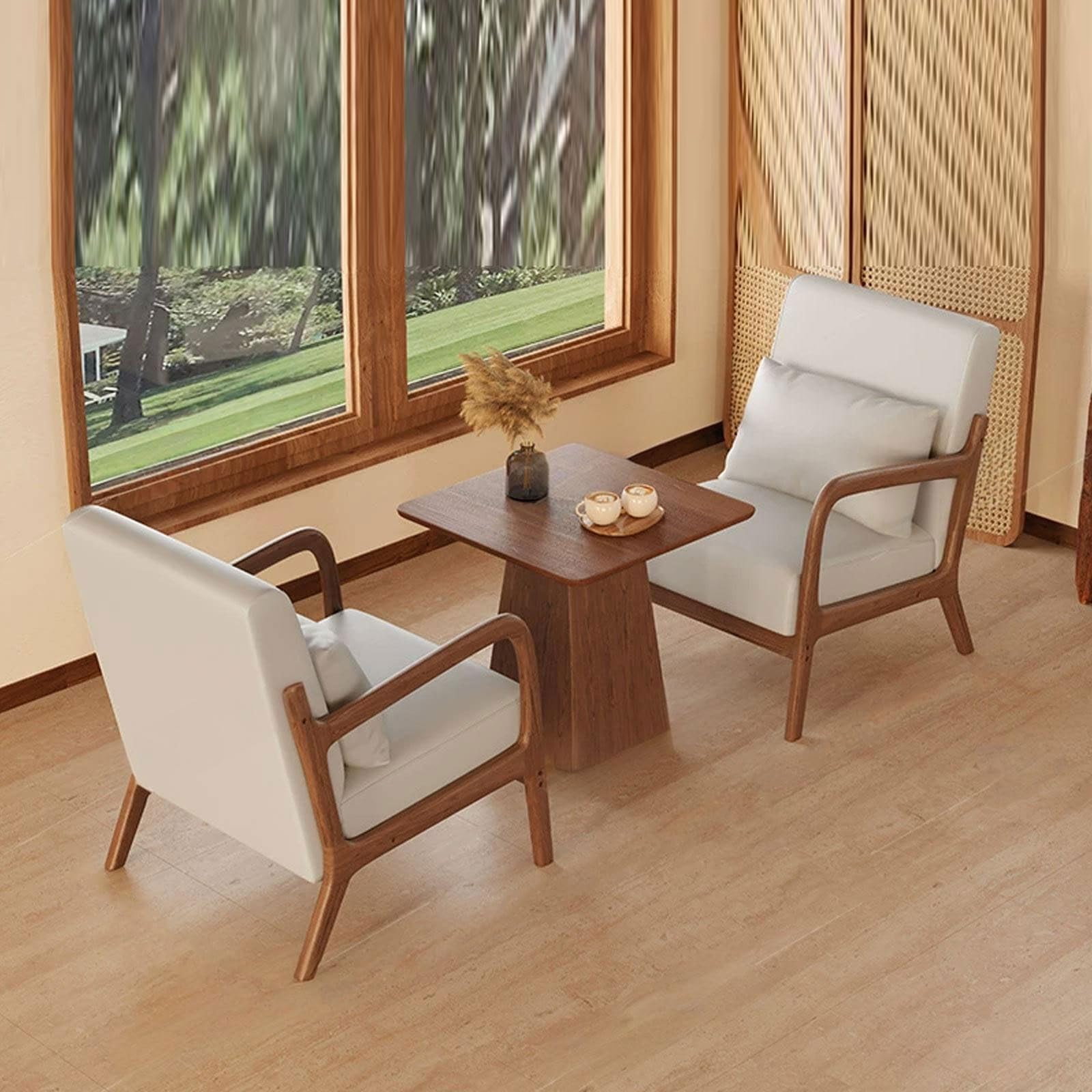JOSOGO Solid Wood Frame Upholstered Accent Chair Set, Mid Century Modern Armchairs for Living Room/Bedroom