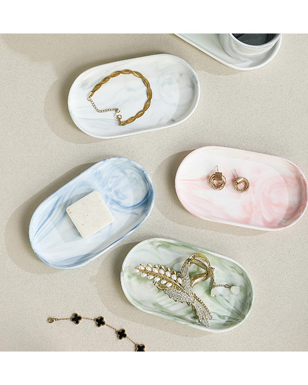 Ceramic Vanity Tray, 6.4 x 3.6 Inch Oval Bathroom Trinket Makeup Divider