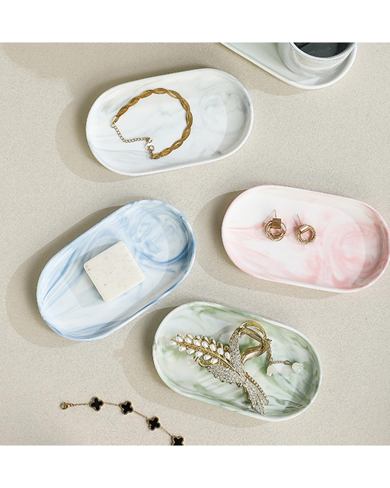 Ceramic Vanity Tray, 6.4 x 3.6 Inch Oval Bathroom Trinket Makeup Divider