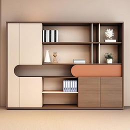5-Tier Brown Wood Bookcase with Sliding Door
