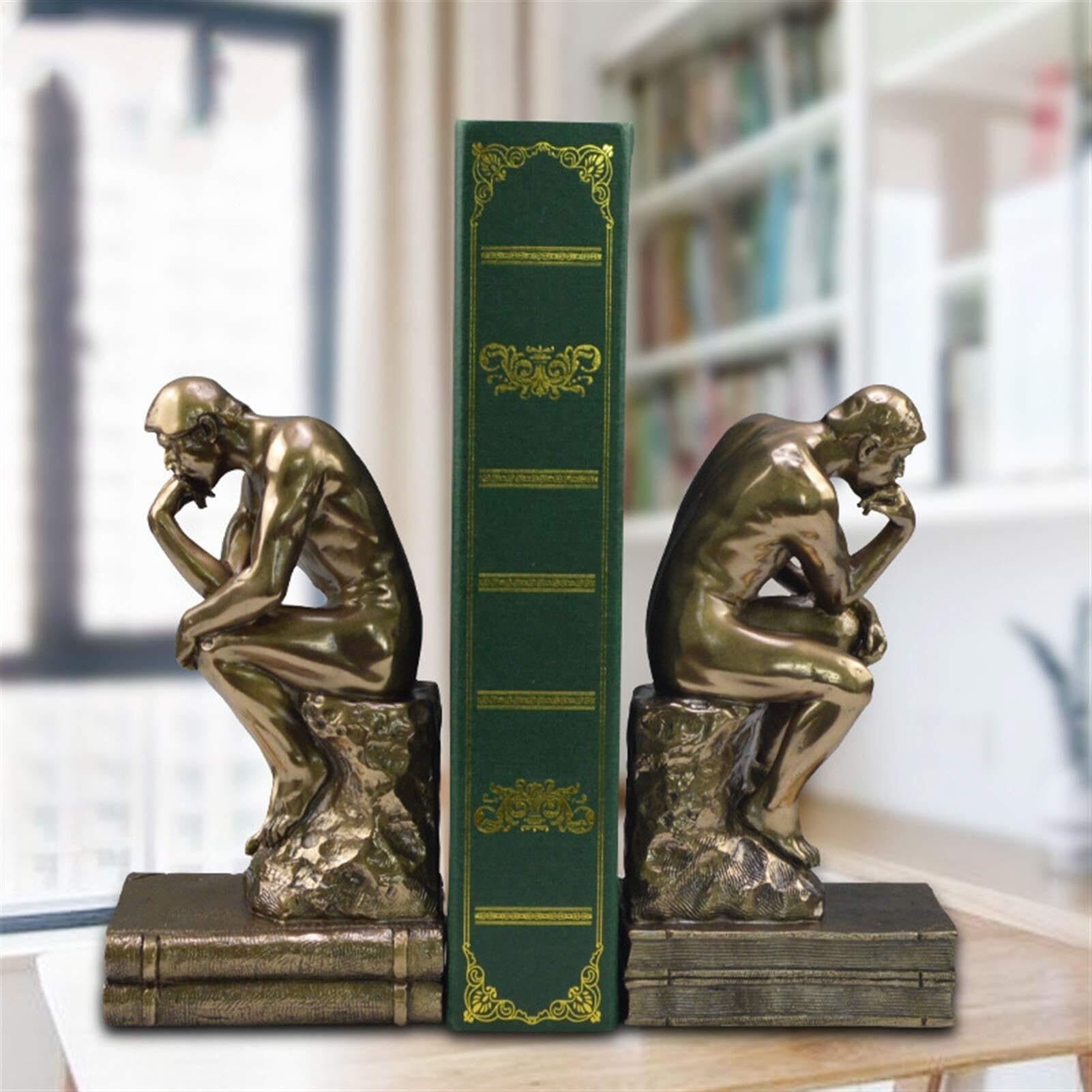 Thinker Bookends Set, 2 Pieces Decorative Resin Book Ends for Home, Office, Library, Study Room