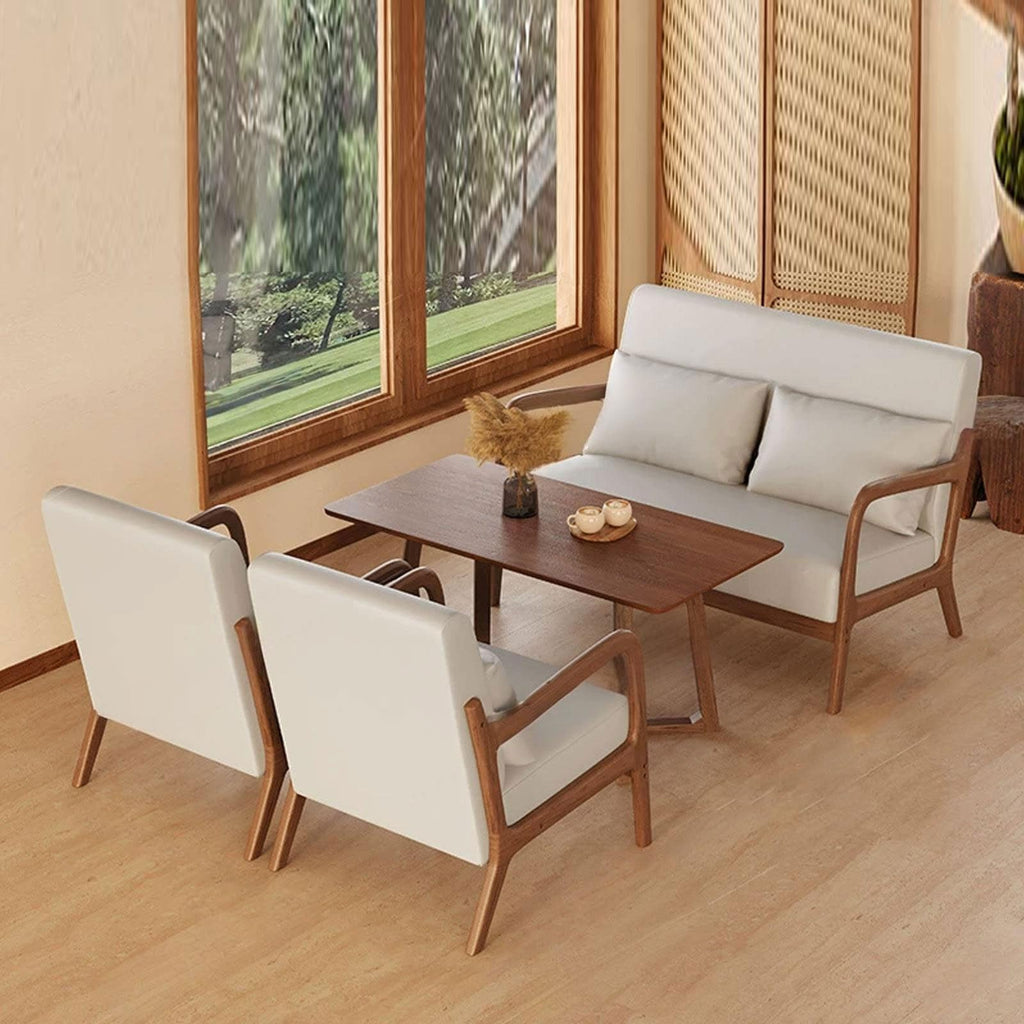 JOSOGO Solid Wood Frame Upholstered Accent Chair Set, Mid Century Modern Armchairs for Living Room/Bedroom