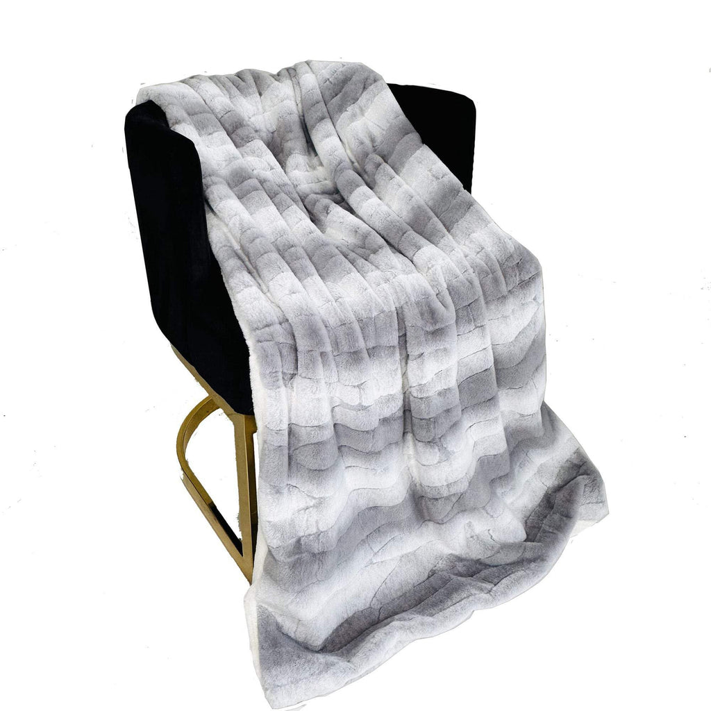 Plutus Brands Gray Silver Furever Faux Fur Luxury Throw Blanket