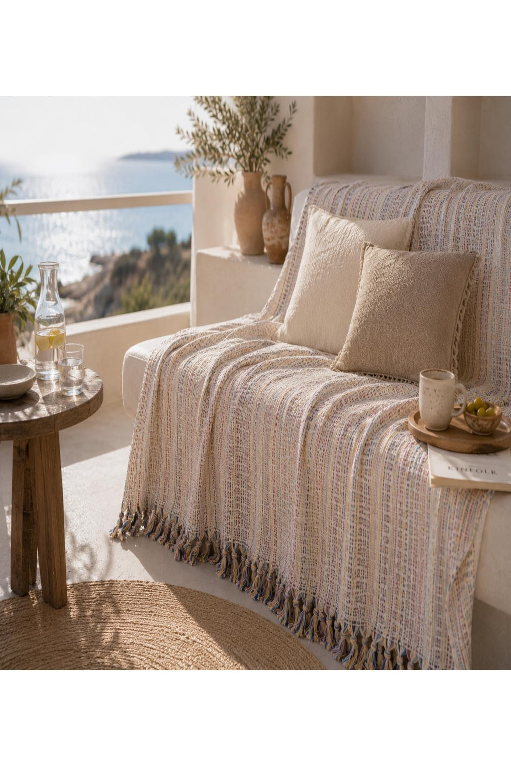 SODEF Asilex Home Woven Throw Blanket 78.7 x 98.4 in 100% Cotton Lightweight Premium Sofa Cover Summer Bedspread with Tassel Details for Living Room Boho Decor Beige - Beige