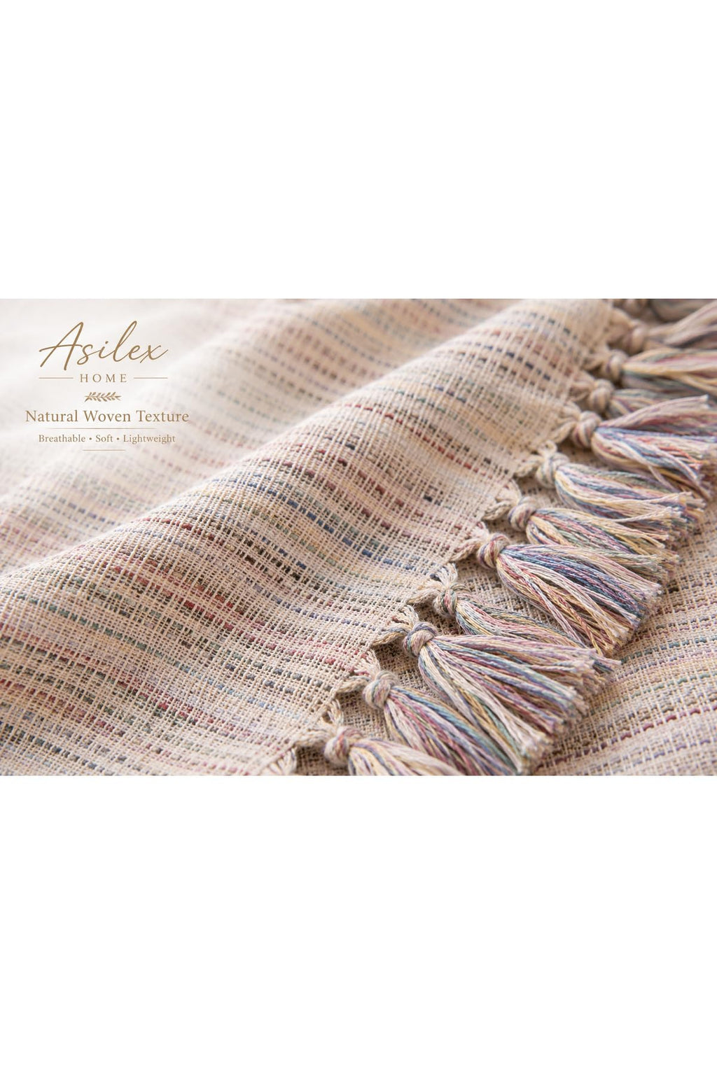 SODEF Asilex Home Woven Throw Blanket 78.7 x 98.4 in 100% Cotton Lightweight Premium Sofa Cover Summer Bedspread with Tassel Details for Living Room Boho Decor Beige - Beige