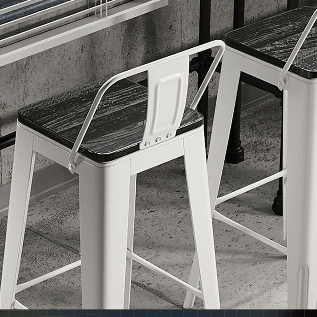JOSOGO White Bar Stools Desk Set, Metal Bar Stools with Wooden Seat, Modern Counter Height Chairs with Low Back