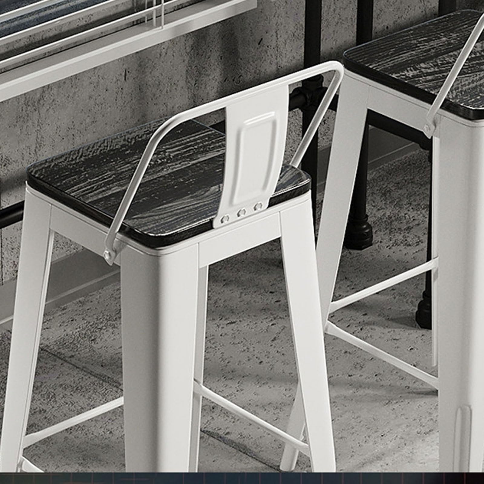 JOSOGO White Bar Stools Desk Set, Metal Bar Stools with Wooden Seat, Modern Counter Height Chairs with Low Back
