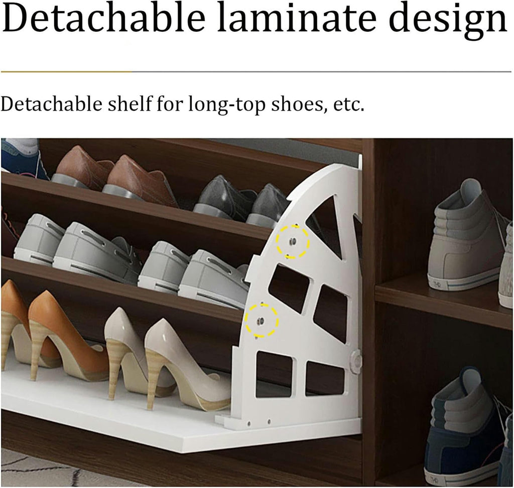 Modern Wooden Shoe Storage Bench with Hidden Rack, Cushioned PU Seat, Multi-Purpose Entryway, Stylish Shoe Cabinet for Home, 1pc