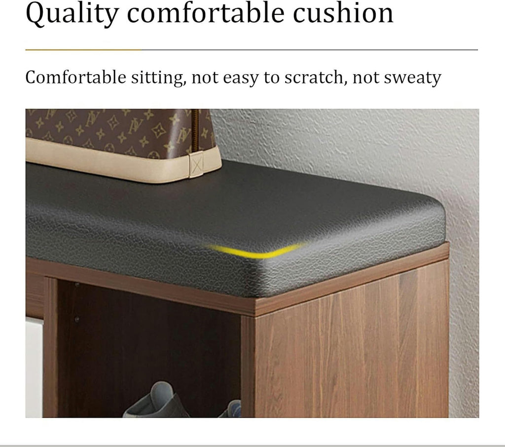 Modern Wooden Shoe Storage Bench with Hidden Rack, Cushioned PU Seat, Multi-Purpose Entryway, Stylish Shoe Cabinet for Home, 1pc