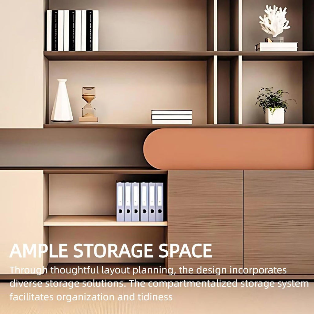 Aihm-Lon Bookshelf - Tall Bookcase with Modern Brown Wood Grain Design, Cube Storage Organizer Includes 5-Tier Open Display Shelf, Sliding Door