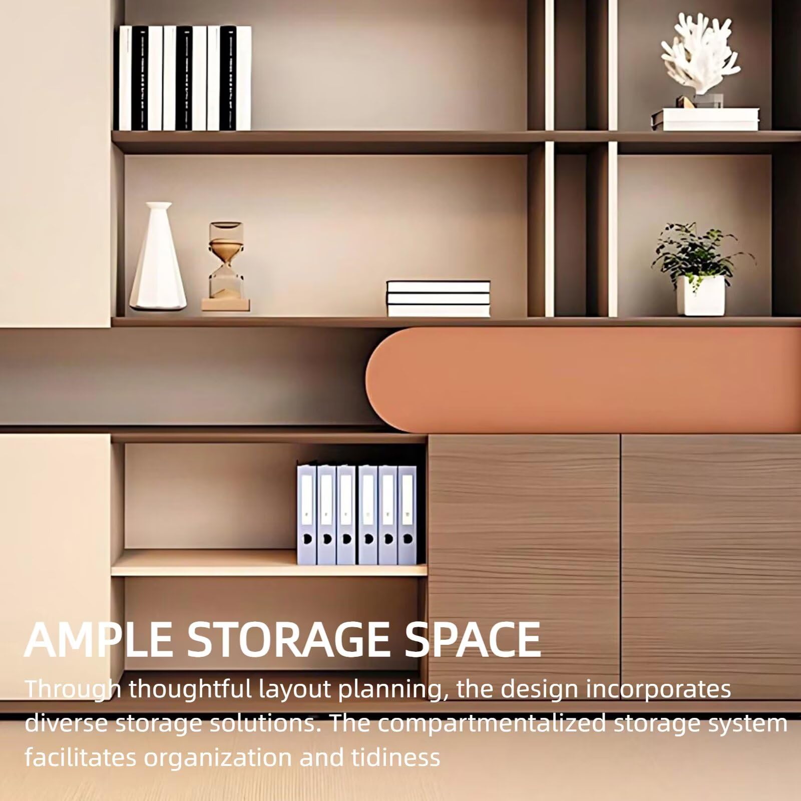 Aihm-Lon Bookshelf - Tall Bookcase with Modern Brown Wood Grain Design, Cube Storage Organizer Includes 5-Tier Open Display Shelf, Sliding Door