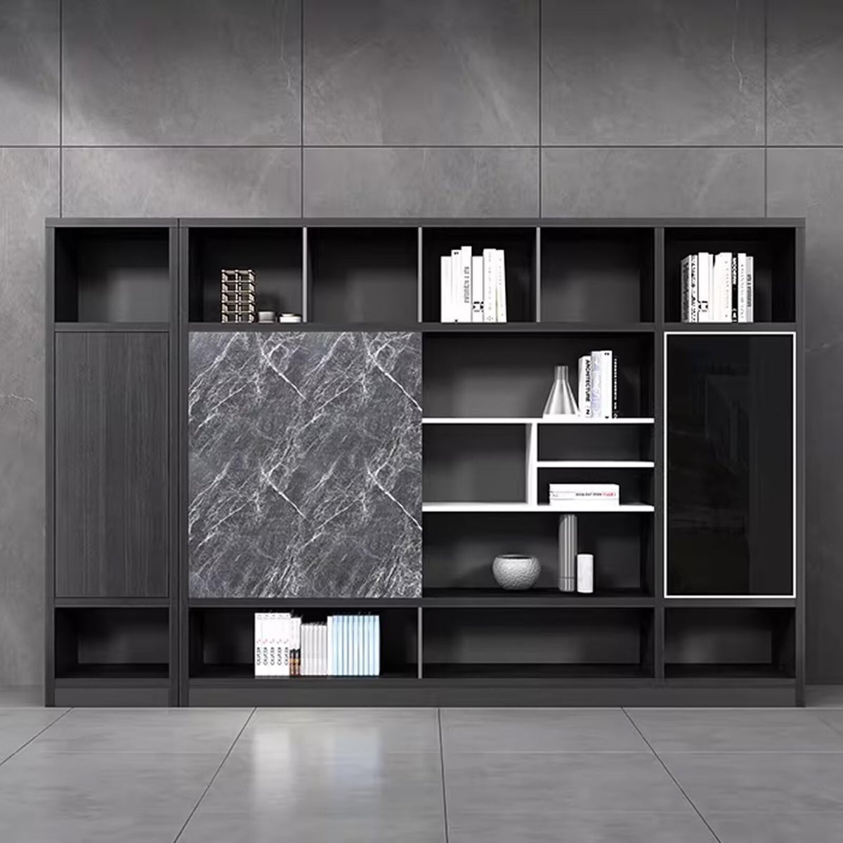 Gray Marble Bookcase and File Cabinet