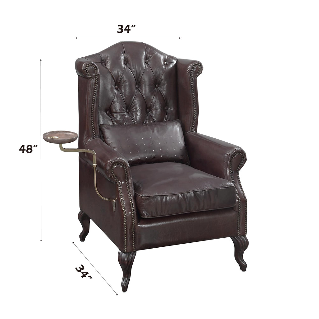 Vintage Brown Leather Accent Chair with 1 Toss Pillow