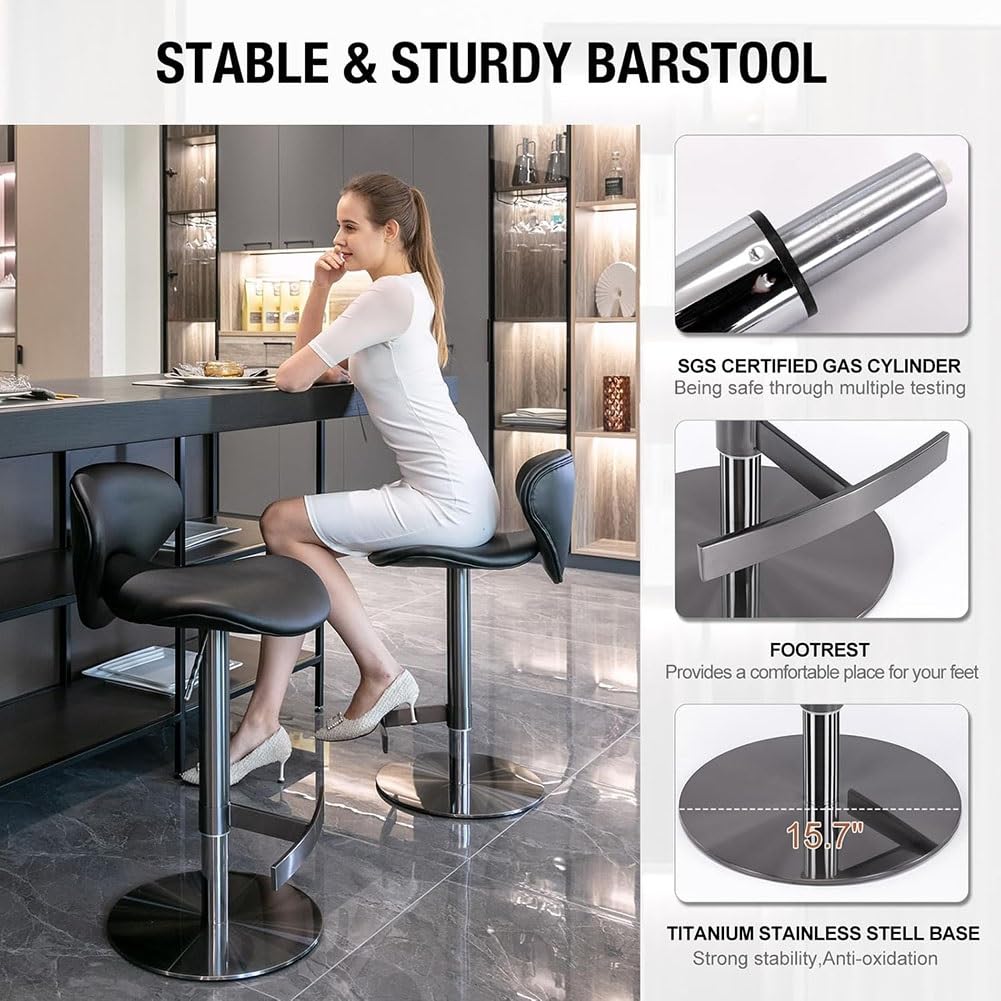 Etlegor Adjustable Swivel Barstools Bar Chair, Modern Counter Height Bar Stools with Back and Footrest Faux Leather Upholstered for Kitchen, Bar, Dining Room