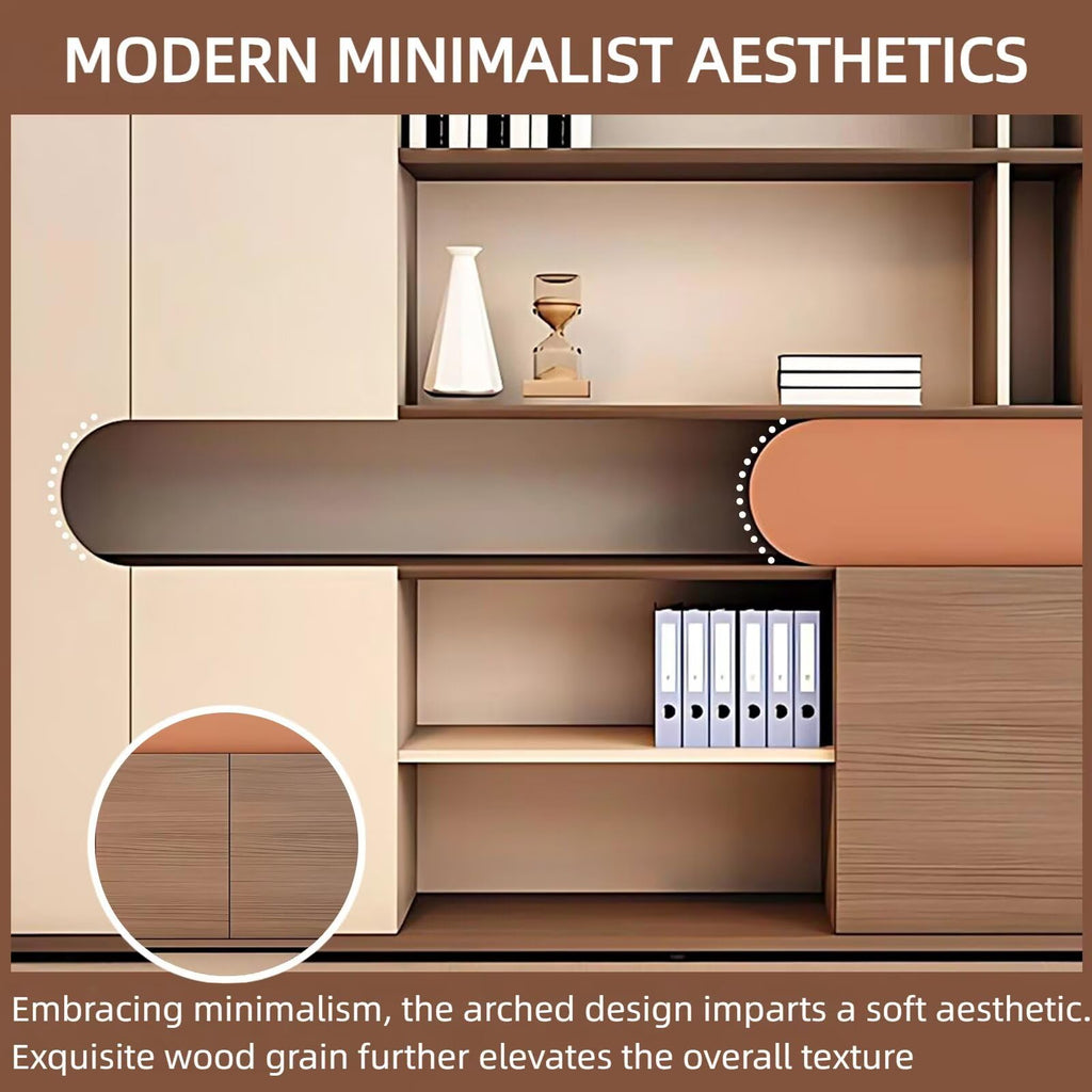 Aihm-Lon Bookshelf - Tall Bookcase with Modern Brown Wood Grain Design, Cube Storage Organizer Includes 5-Tier Open Display Shelf, Sliding Door