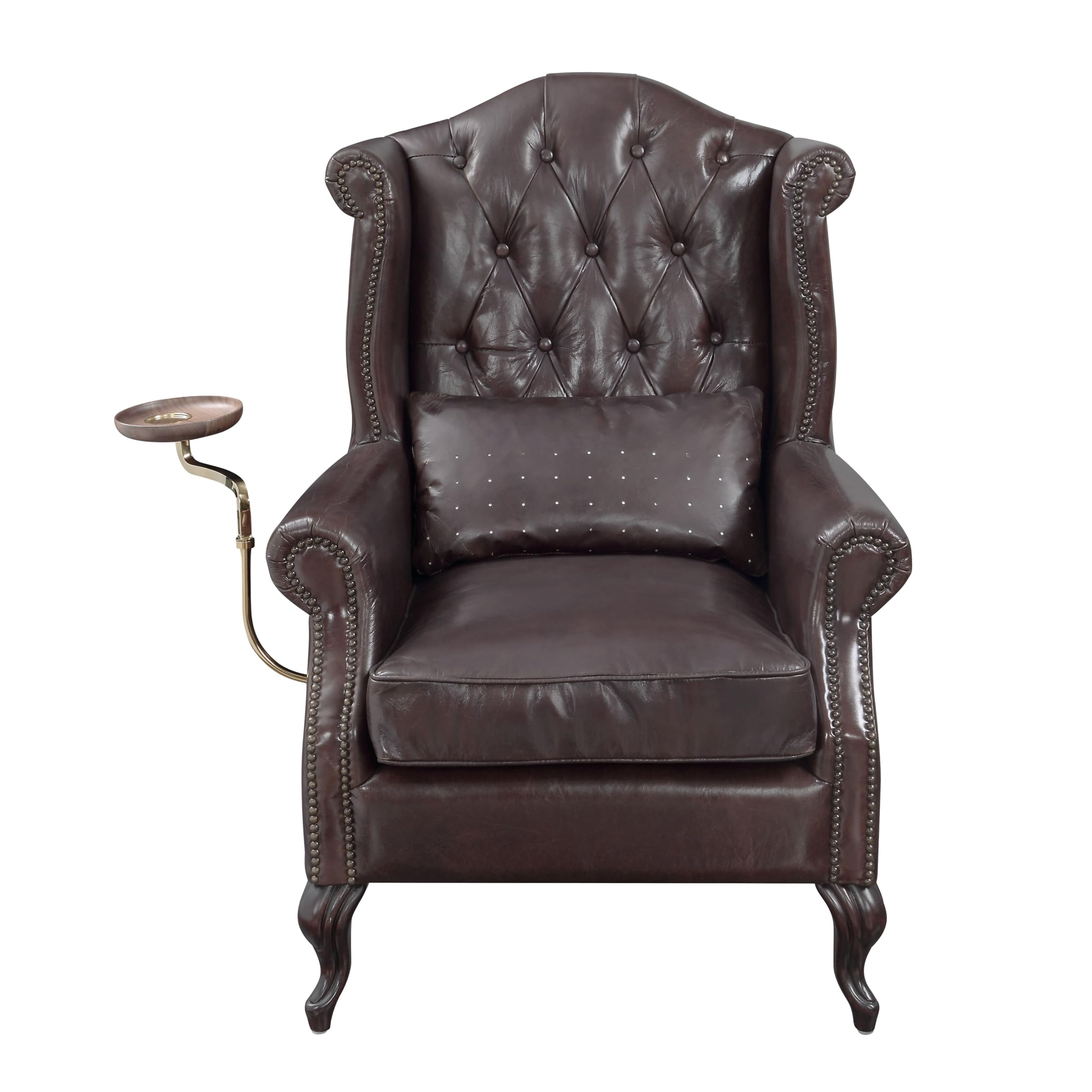 Vintage Brown Leather Accent Chair with 1 Toss Pillow