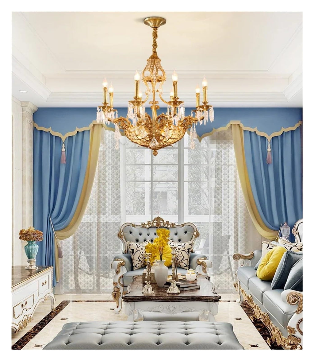 French Copper Chandeliers Decoration Living Dinning Room Dome Foyer European Gold Brass Crystal Pendant Light,Modern Lighting