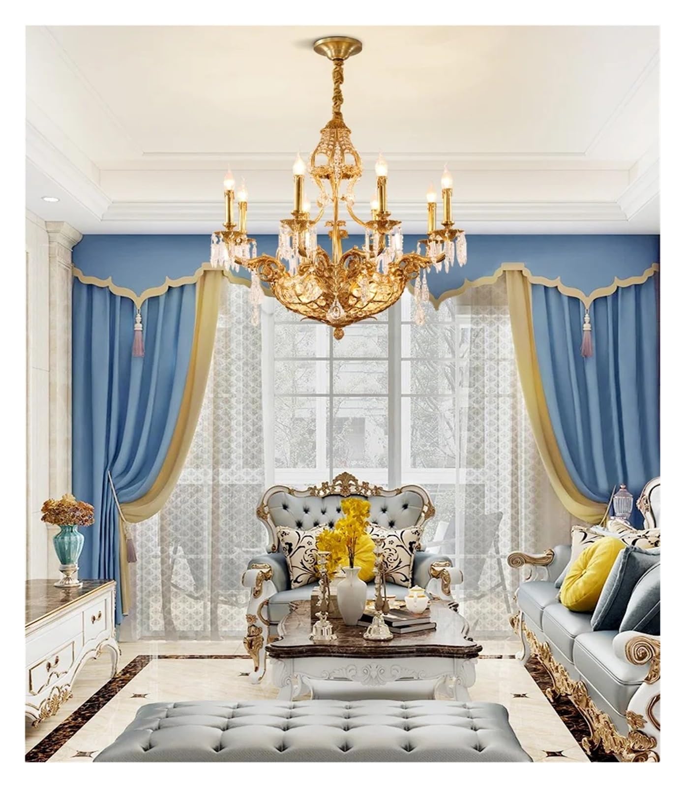 French Copper Chandeliers Decoration Living Dinning Room Dome Foyer European Gold Brass Crystal Pendant Light,Modern Lighting