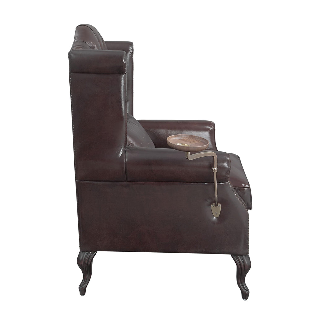 Vintage Brown Leather Accent Chair with 1 Toss Pillow