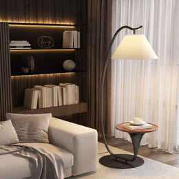 Wood End Table Floor Lamp with LED Bulb
