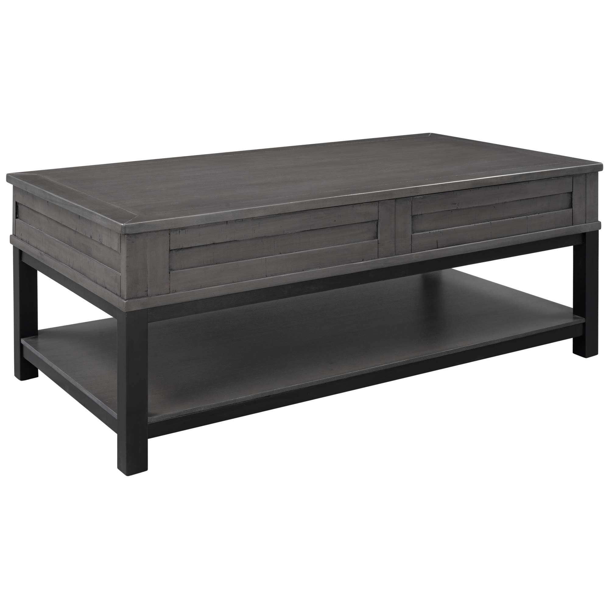 Best Farmhouse Style Lift Top Coffee Table with Hidden Storage Compartment and Open Shelf, Rustic Lift Tabletop Cocktail Table for Living Room, Thicken Wood/Stronger Metal Frame (Grey) (Grey)